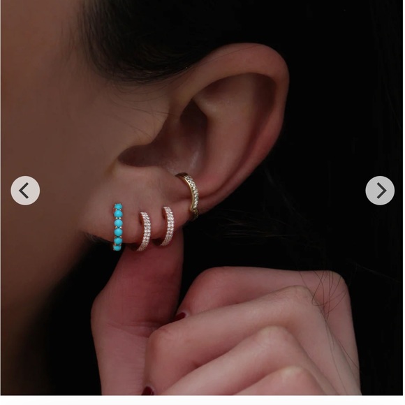 Luna Skye 14k yellow gold, turquoise mini hoop huggie pair - Picture 2 of 16